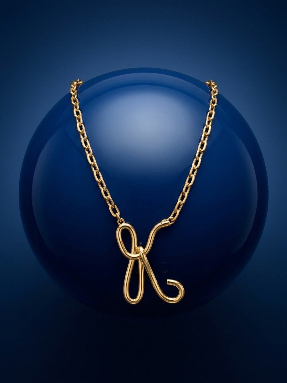 Cursive Letter K Necklace with 22” Chain